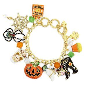 Trick or Treat Halloween Charm Bracelet by Ritzy Couture DeLuxe - 18k Gold Plate